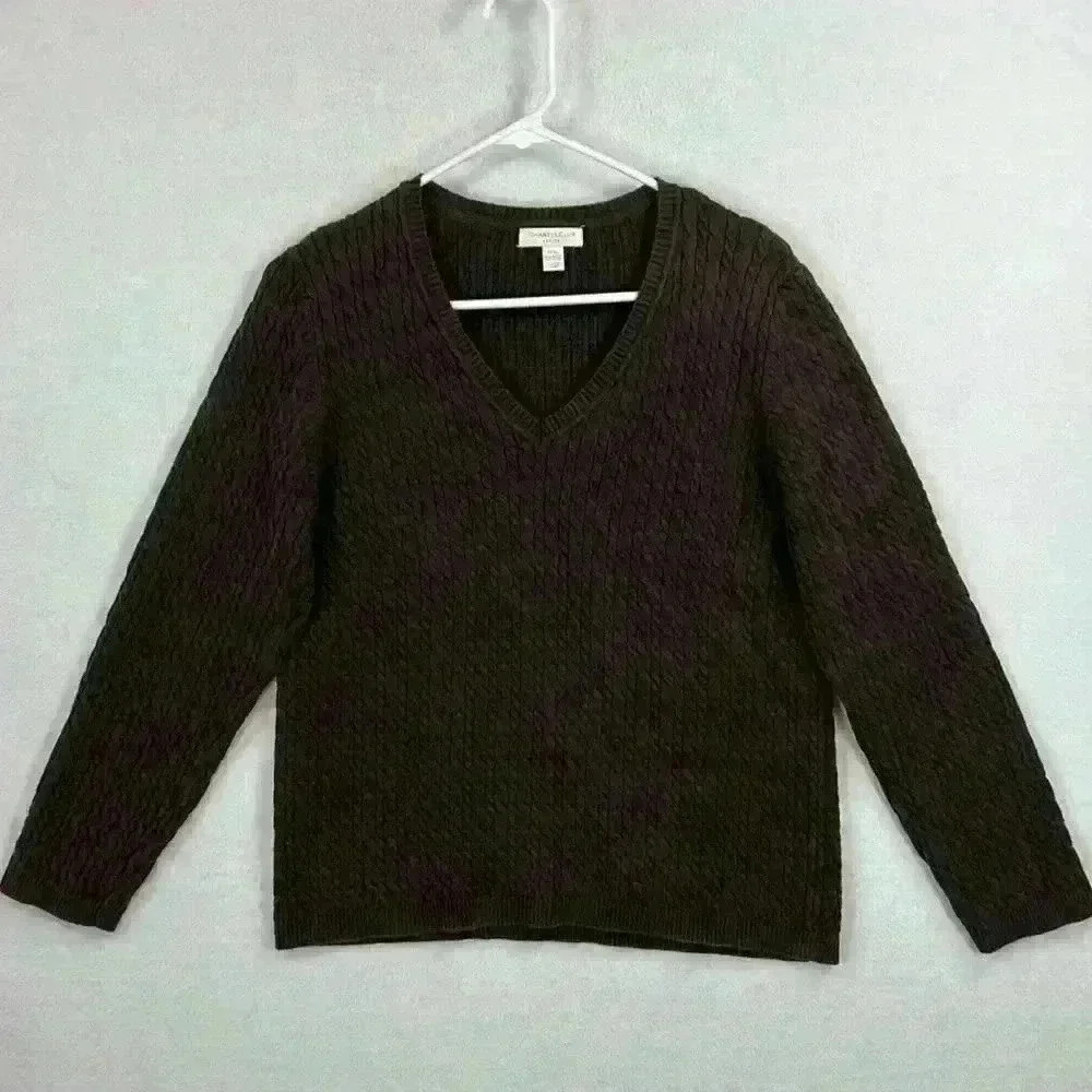 Charter Club Women’s Sweater Size XLP Brown 85% Cotton Cableknit